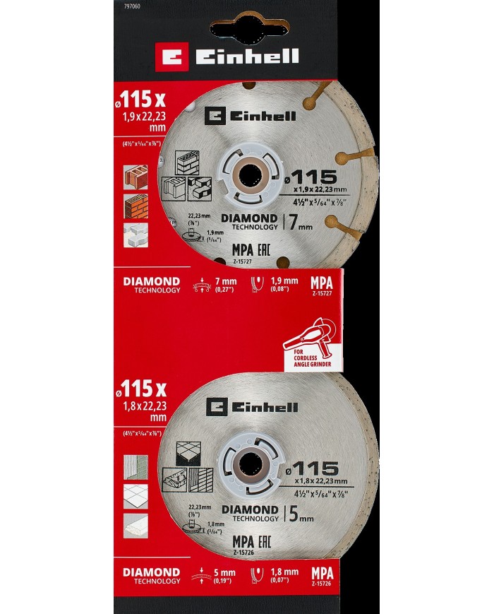 KIT DISCOS DIAMANTE SEGMENTADO Y CONTINUO EINHELL 115MM. 49797060