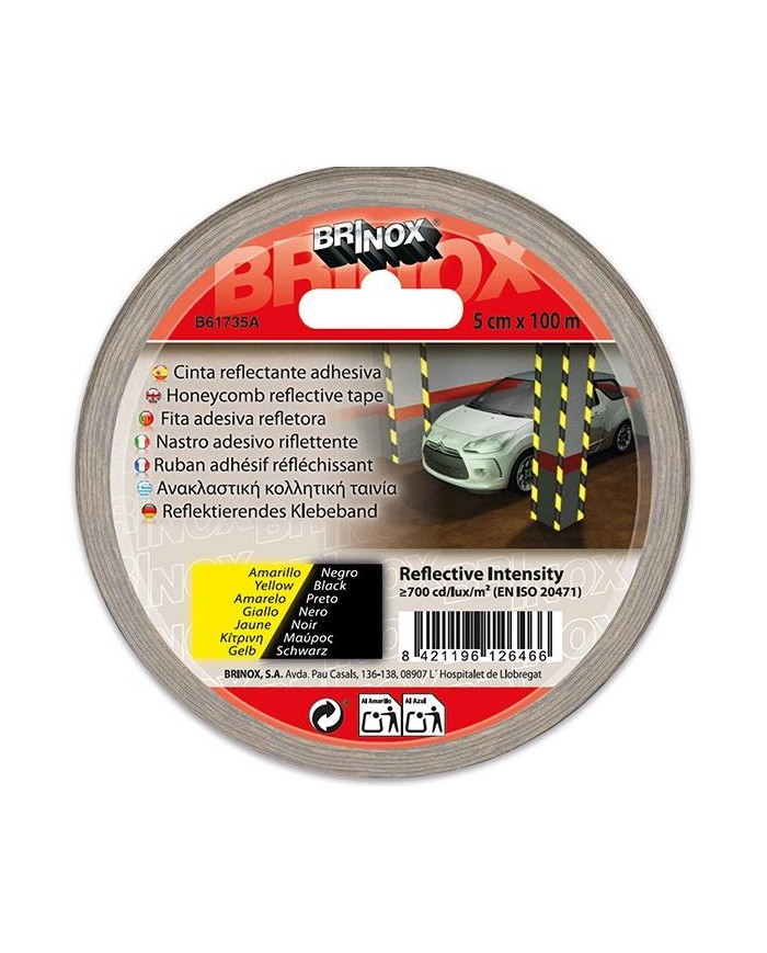 CINTA ADHESIVA BRINOX REFLECTANTE NEGRO/AMARILLO 5X10CM B61735A