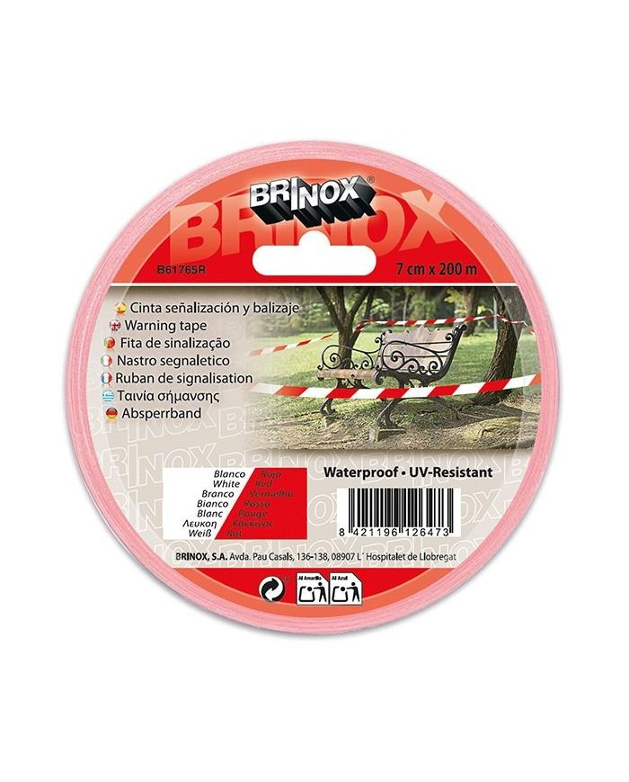 CINTA ADHESIVA BRINOX REFLECTANTE ROJO/BLANCO 5X10CM  B61735R