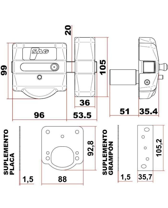 CERROJO SAG MODELO CSI (AACP0038) LATONADO