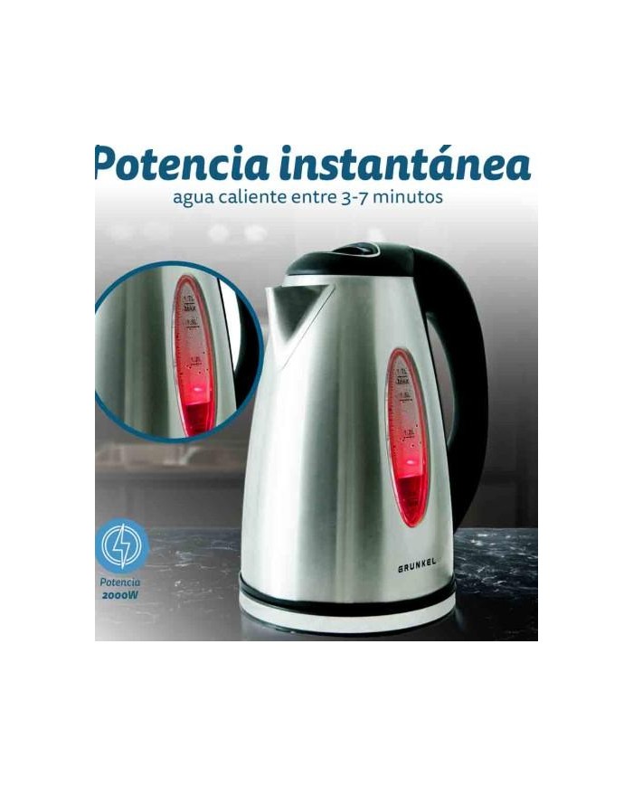 HERVIDOR AGUA INOX. GRUNKEL 1,6LT. 2000W. HV-16GX