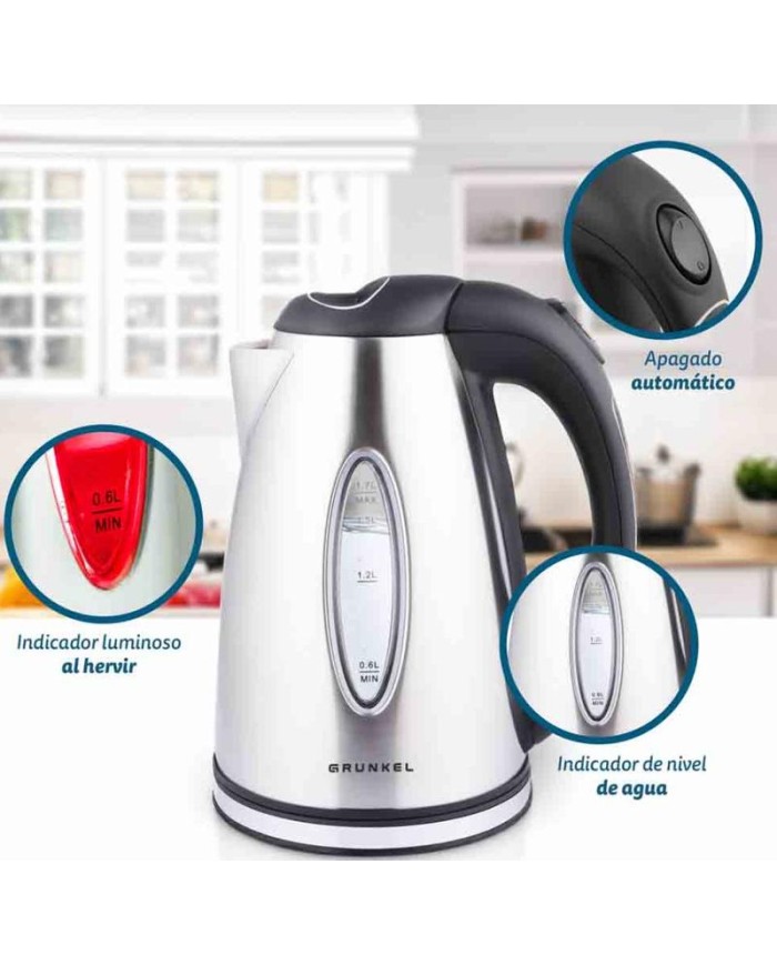 HERVIDOR AGUA INOX. GRUNKEL 1,6LT. 2000W. HV-16GX