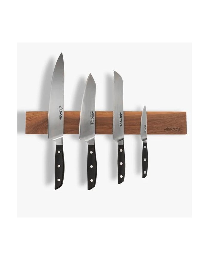 SOPORTE ARCOS CUCHILLOS MAGNETICO DE MADERA DE NOGAL  450X65X20MM.