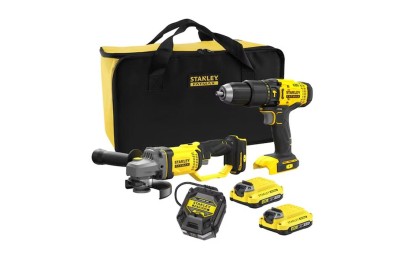 TALADRO PERCUTOR + AMOLADORA 125MM. STANLEY 18V. 2BATERIAS 2Ah BOLSA SFMCK471D2S-QW