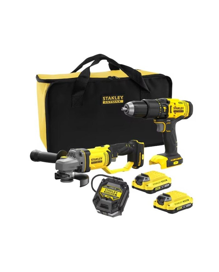 TALADRO PERCUTOR + AMOLADORA 125MM. STANLEY 18V. 2BATERIAS 2Ah BOLSA SFMCK471D2S-QW