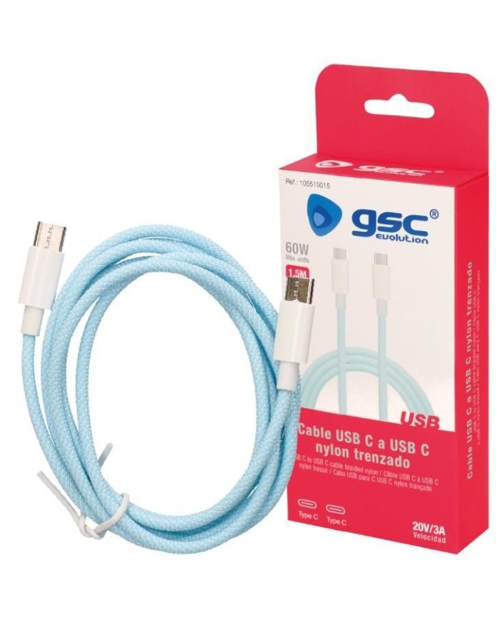 CABLE CARGADOR GSC USB TIPO C NYLON TRENZADO 1,5 METROS.