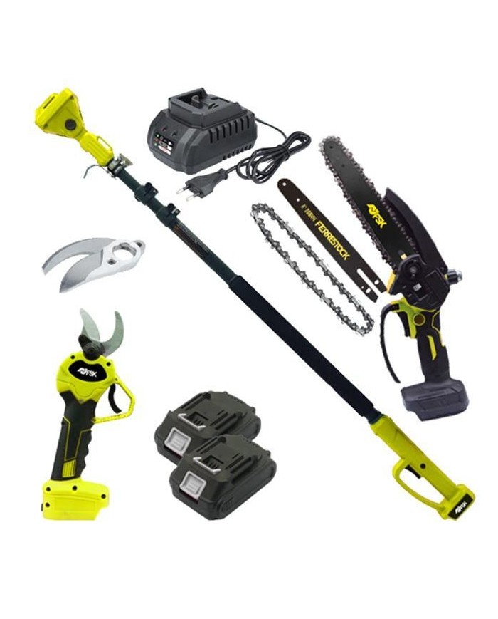 KIT PODA FSK TIJERA+MOTOSIERRA Y PERTIGA 2BATERIAS 21V-3AH FSKPMT001