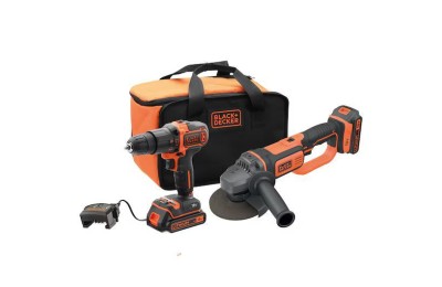 TALADRO PERCUTOR + AMOLADORA 125MM. BLACK & DECKER 18V.2BATERIAS 2Ah BOLSA BCK24D2S-QW