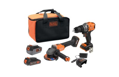 TALADRO PERCUTOR + AMOLADORA 115MM. BLACK & DECKER 18V.SIN ESCOBILLAS 2BATERIAS 2Ah Y 4Ah BOLSA BCK24D1M1SB-QW