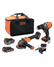 TALADRO PERCUTOR + AMOLADORA 115MM. BLACK & DECKER 18V.SIN ESCOBILLAS 2BATERIAS 2Ah Y 4Ah BOLSA BCK24D1M1SB-QW