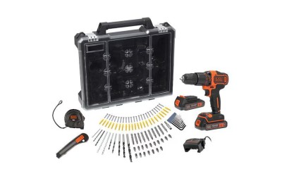 TALADRO PERCUTOR 18V BLACK & DECKER 2 BATERIAS + 100 ACCESORIOS Y MALETIN BDCHD18D2AB-QW