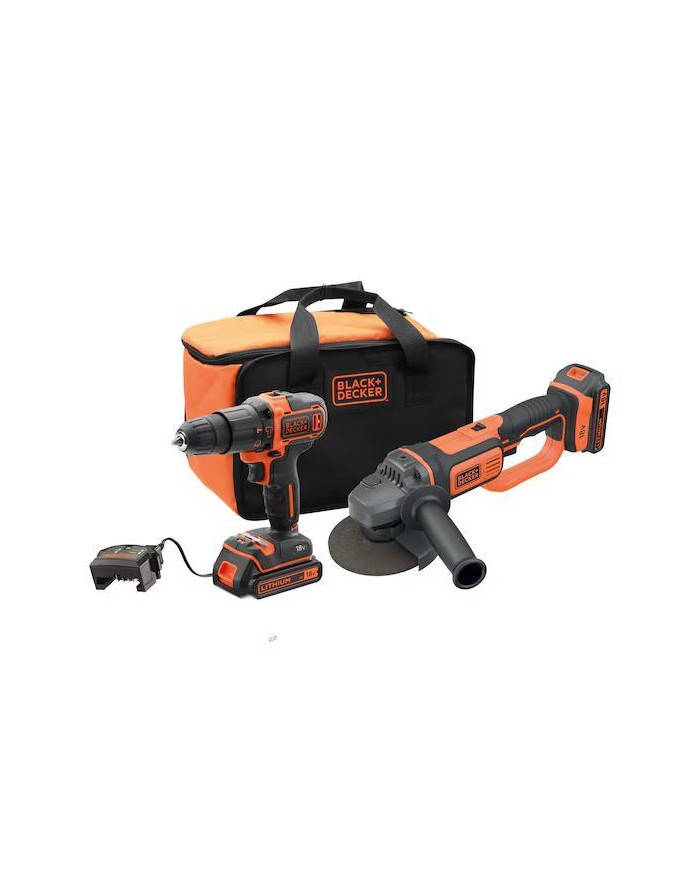 TALADRO PERCUTOR + AMOLADORA 125MM. BLACK & DECKER 18V.2BATERIAS 2Ah BOLSA BCK24D2S-QW