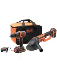TALADRO PERCUTOR + AMOLADORA 115MM. BLACK & DECKER 18V.SIN ESCOBILLAS 2BATERIAS 2Ah Y 4Ah BOLSA BCK24D1M1SB-QW