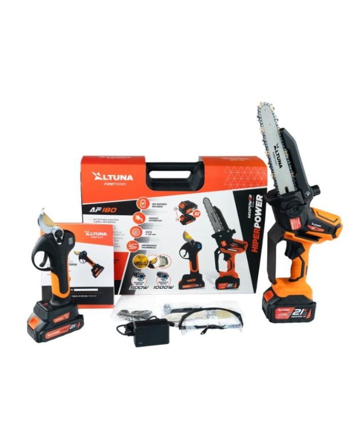 KIT PODA ALTUNA TIJERA AF37 + MOTOSIERRA AF180 2BATERIAS 21V-4AH AFKIT3