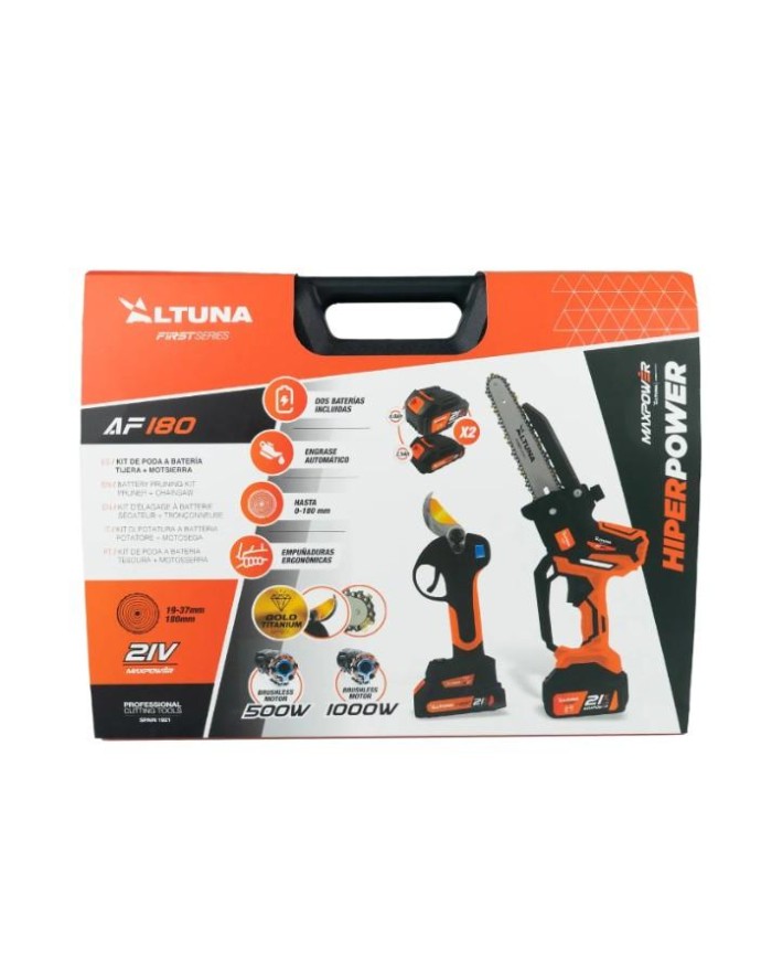 KIT PODA ALTUNA TIJERA AF37 + MOTOSIERRA AF180 2BATERIAS 21V-4AH AFKIT3