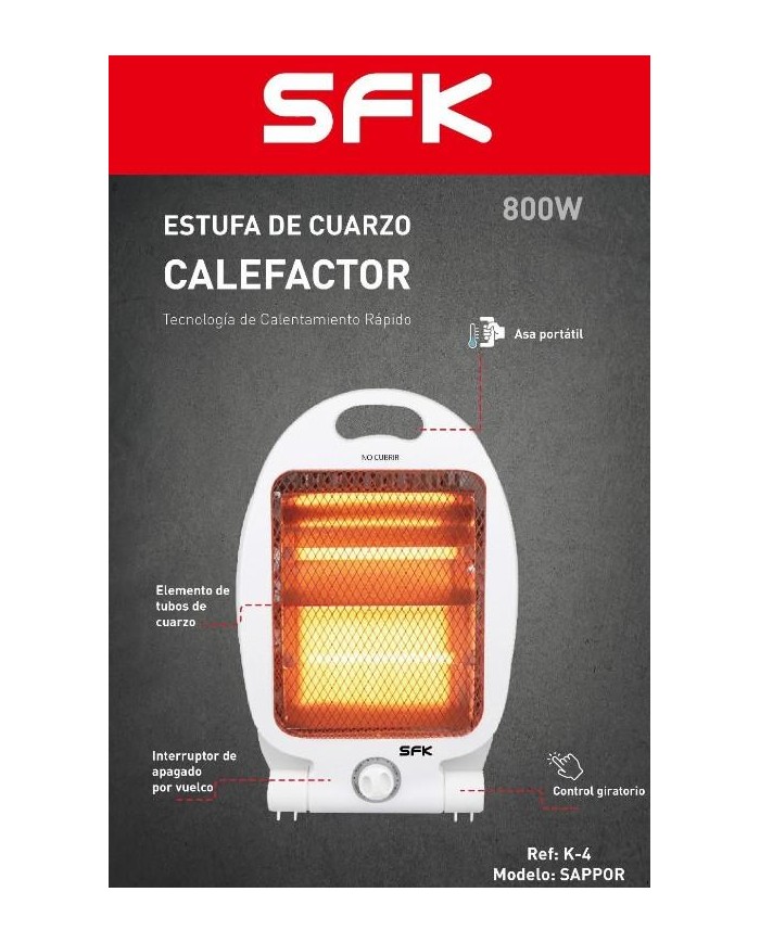 ESTUFA DE CUARZO SFK MODELO SAPPORO 800W. SUELO K-4