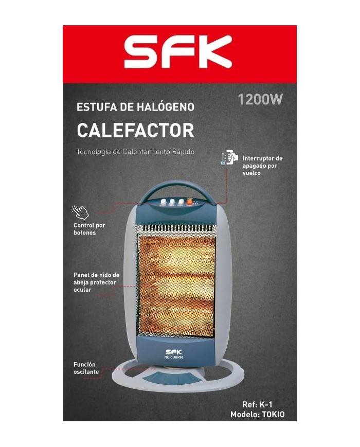 ESTUFA HALOGENA SFK MODELO TOKIO 1200W. OSCILANTE K-1