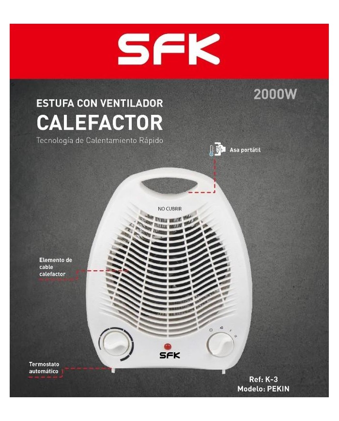CALEFACTOR SFK VERTICAL MODELO PEKIN 2000W. K-3