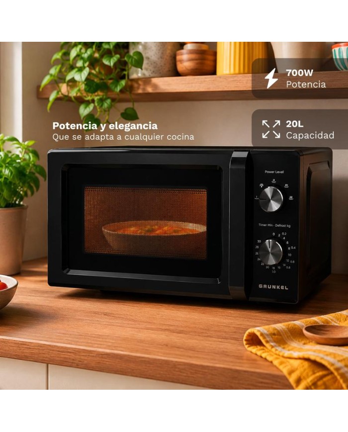 MICROONDAS GRUNKEL NEGRO SIN GRILL 20LTS. 700W. MW-20MN