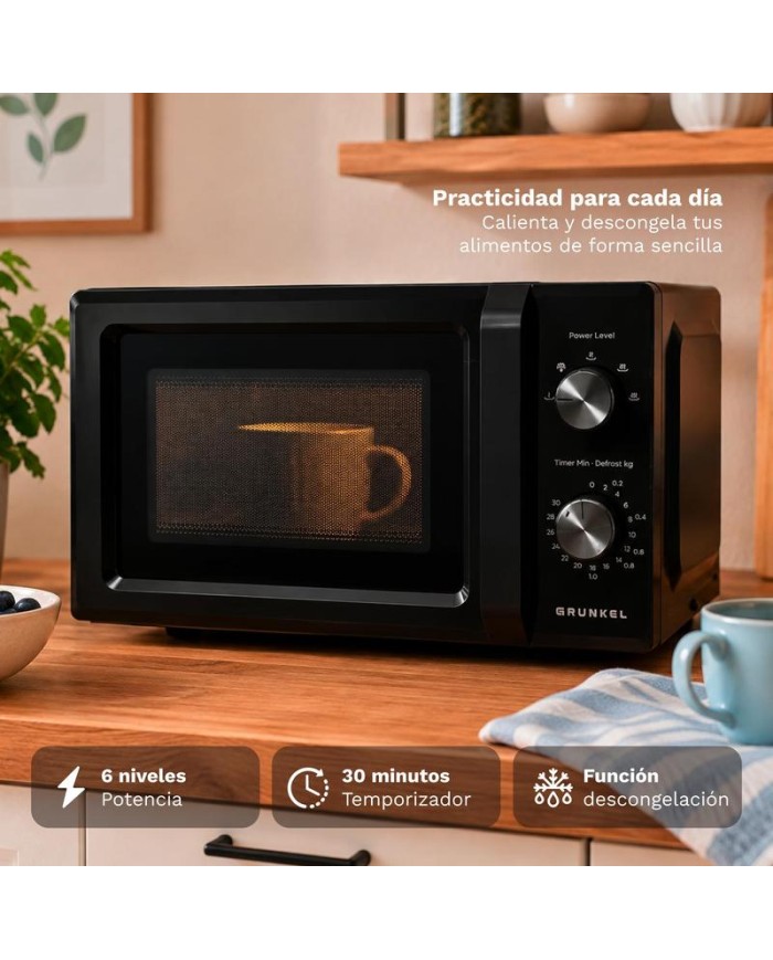 MICROONDAS GRUNKEL NEGRO SIN GRILL 20LTS. 700W. MW-20MN
