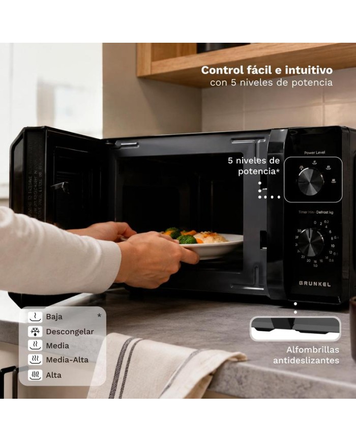 MICROONDAS GRUNKEL NEGRO SIN GRILL 20LTS. 700W. MW-20MN