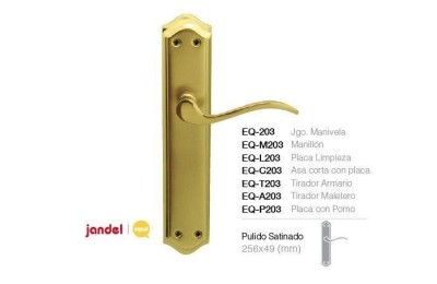 MANIVELA EQ203 LATON BRILLO C/BOCALLAVE 70MM JANDEL (JUEGO)