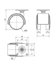 RUEDA GIRATORIA  PLASTICO CON PLACA 50 MM.