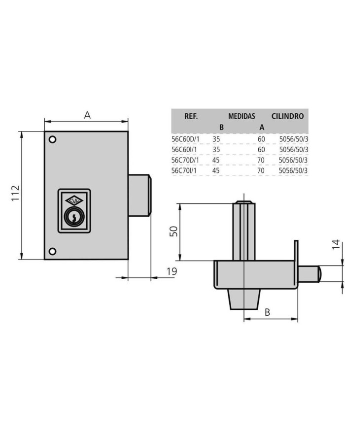 CERRADURA CVL ESMALTADA 56C-60 DERECHA CILINDRO PERFIL