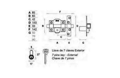 CERROJO FAC DORADO 301-R-80 CILINDRO 70 MM.