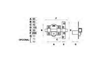 CERROJO FAC DORADO 301-RP-80 CILINDRO 70MM.