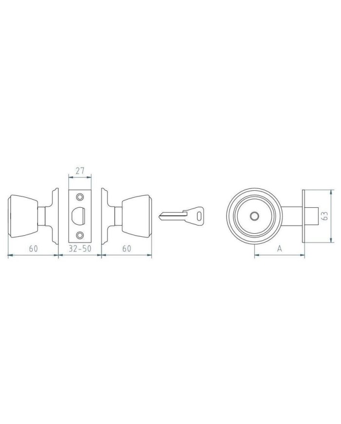 CERRADURA MCM-POMO 508-3/3 LATON MATE(LLAVE/POMO).