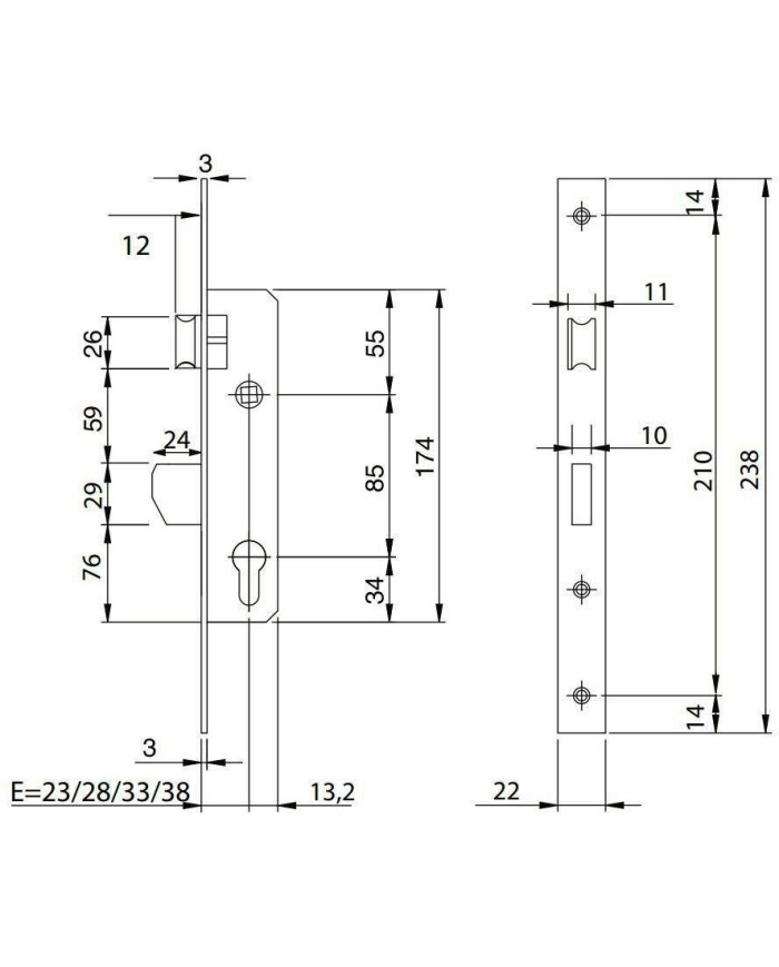 CERRADURA ISEO MODELO 7417-23 EMBUTIR PICAPORTE BASCULANTE
