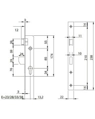 CERRADURA ISEO MODELO 7417-23 EMBUTIR PICAPORTE BASCULANTE