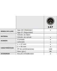 CERRADURA CON PULSADOR AGA R-147 CROMADA P1470C014