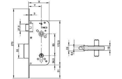 CERRADURA YALE Nº800/70 MM. 40MM HL