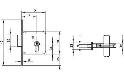 CERRADURA YALE Nº601/60 MM. 35MM HL.