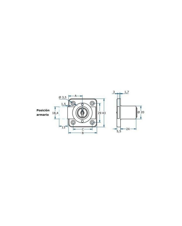 CERRADURA ARMARIO AGA R362 CILINDRO 25MM LLAVES IGUALES C3620C25000-KCYG00