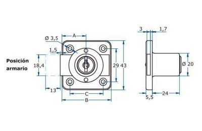 CERRADURA ARMARIO AGA R362 CILINDRO 25MM