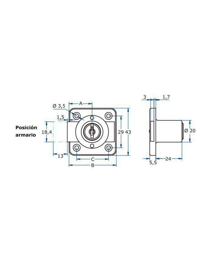 CERRADURA ARMARIO AGA R362 CILINDRO 25MM C3620C25000
