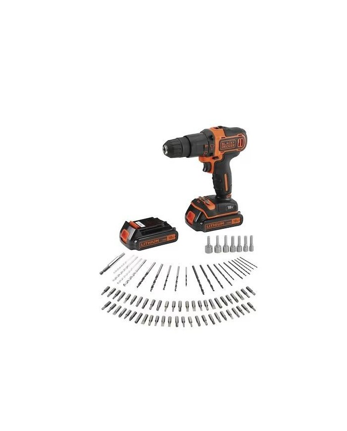 TALADRO PERCUTOR 18V BLACK & DECKER 2 BATERIAS 80ACCESORIOS Y MALETIN