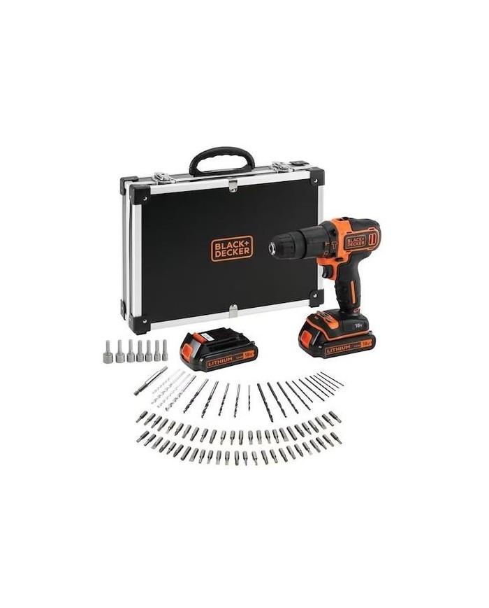 TALADRO PERCUTOR 18V BLACK & DECKER 2 BATERIAS 80ACCESORIOS Y MALETIN