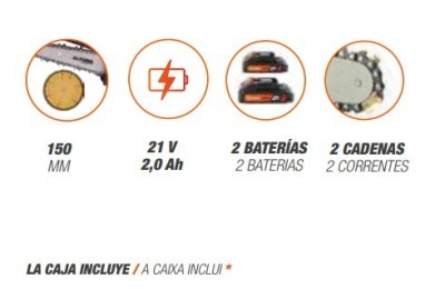 MOTOSIERRA 21V. 150MM. 2BAT.2,0AH ALTUNA