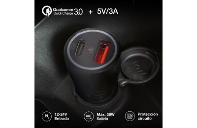 CARGADOR GSC MECHERO COCHE USB C + A QC 3.0