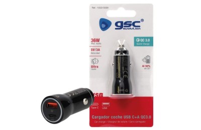 CARGADOR GSC MECHERO COCHE USB C + A QC 3.0