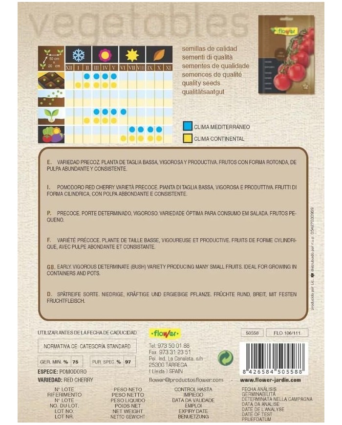 SOBRE SEMILLAS FLOWER TOMATE RED CHERRY