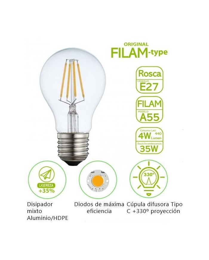 BOMBILLA FILAMENTO BATTERYLIGHT A60  4W. E27 2700K    BT170390