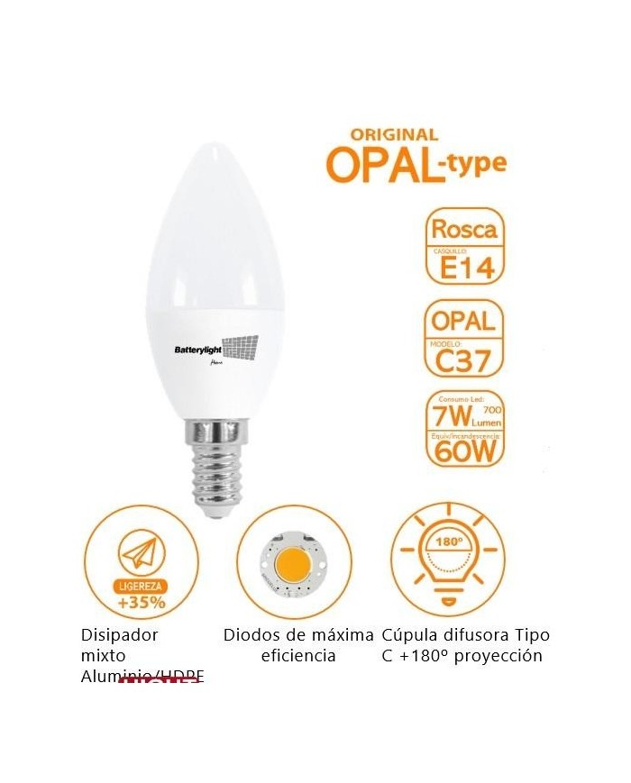 BOMBILLA LED VELA C37 BATTERYLIGHT 7W. E14 2700K      BT170359