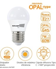 BOMBILLA LED ESFERICA G45 BATTERYLIGHT 7W. E14 4000K  BT170364