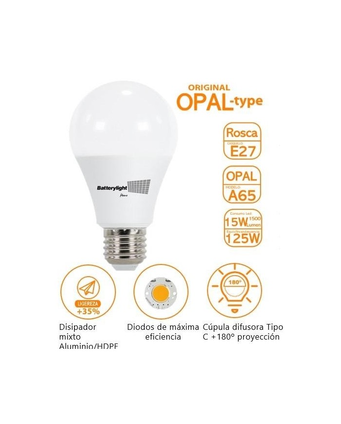 BOMBILLA LED ESTANDAR BATTERYLIGHT A65 15W. E27 2700K BT170377