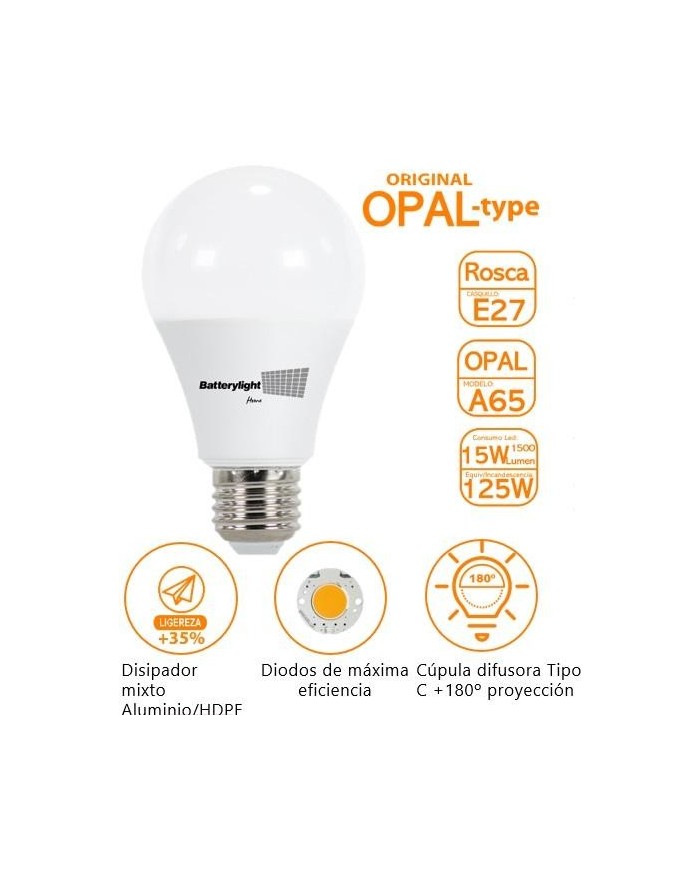 BOMBILLA LED ESTANDAR BATTERYLIGHT A65 15W. E27 6000K BT170375